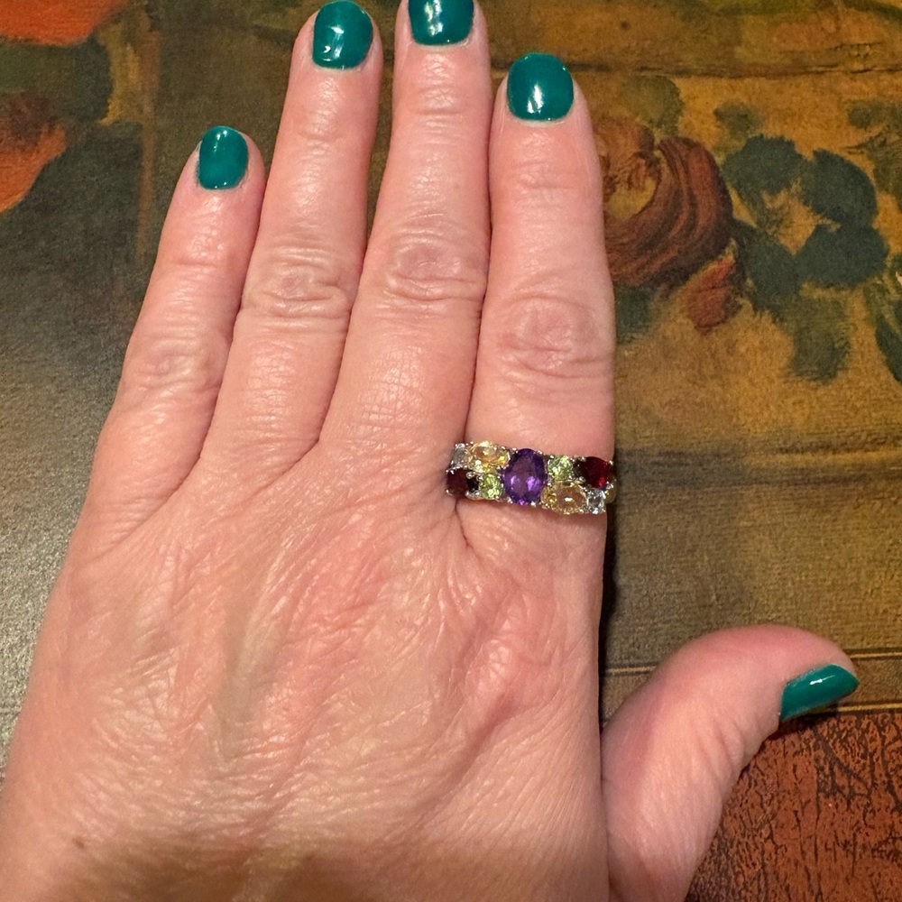 Amethyst and Multi stone Cluster.925 silver ring